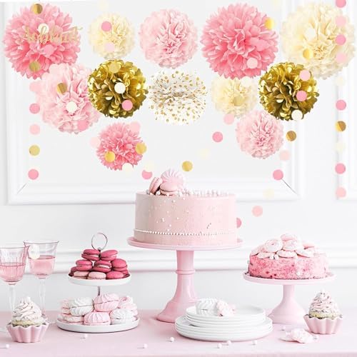 19PCS Tissue Craft Decor Kit Pink Gold Ivory