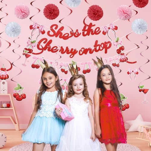 Cherry Birthday Decorations 9 Pom Poms 10 Swirls