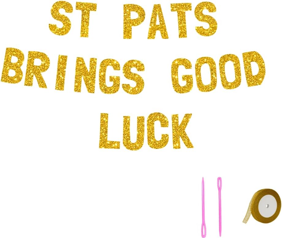 Meowoo St Patricks Day Banner with Gold Glitter Letters