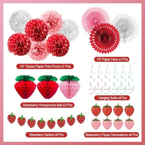 Lasocy Strawberry Party Decor Set for Girls