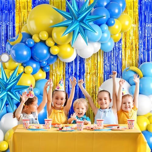 Yellow Blue White Balloon Arch Kit for Kids Parties