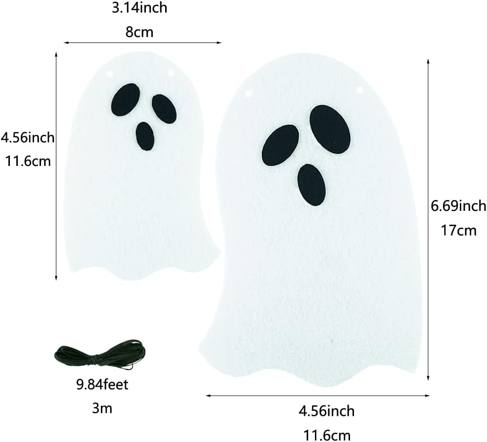 2 Pack White Felt Ghost Garland Halloween Decor