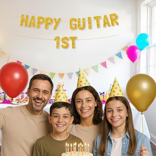 Meowoo Sparkling Guitar Birthday Banner - Glitter Gold 77 Inch Letters