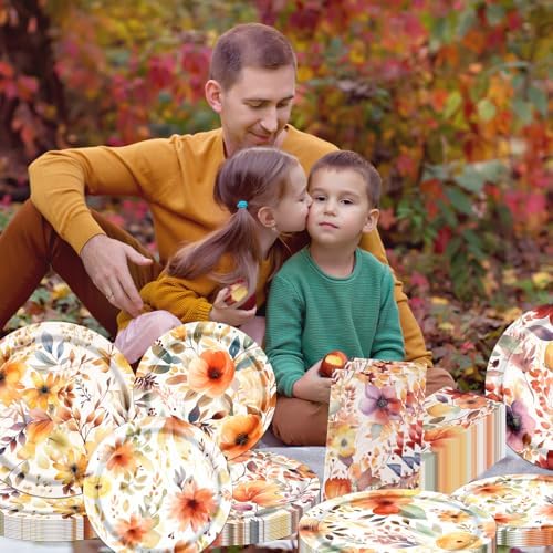 Fall Floral Plates and Napkins Set 60Pcs