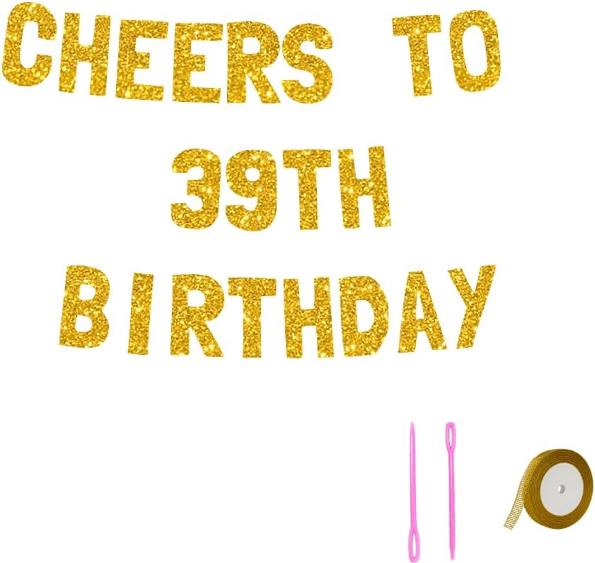 Meowoo Shiny 39th Birthday Banner with Gold Glitter Letters