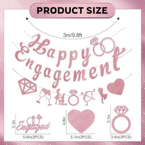 Rose Gold Glitter Engagement Party Banner 98ft