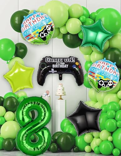 40 Inch Green Pixel Number 8 Balloon Set for Gaming Parties