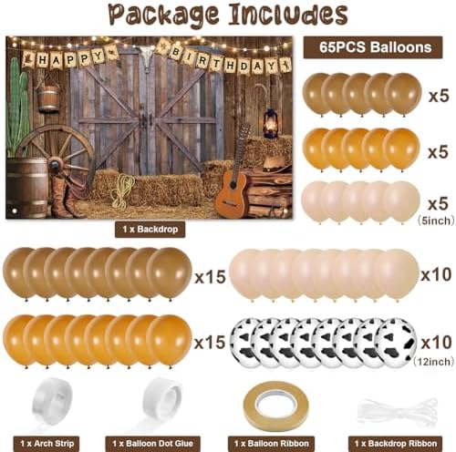 Cowboy Birthday Party Decorations 65Pcs Balloons 1Pcs Backdrop