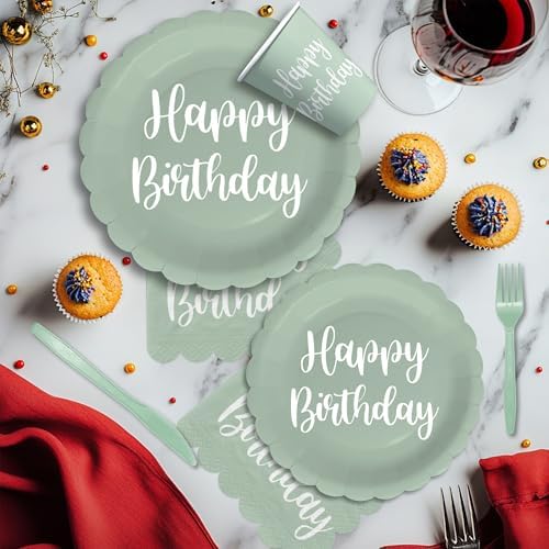 Sage Green Birthday Party Decorations Set for 24