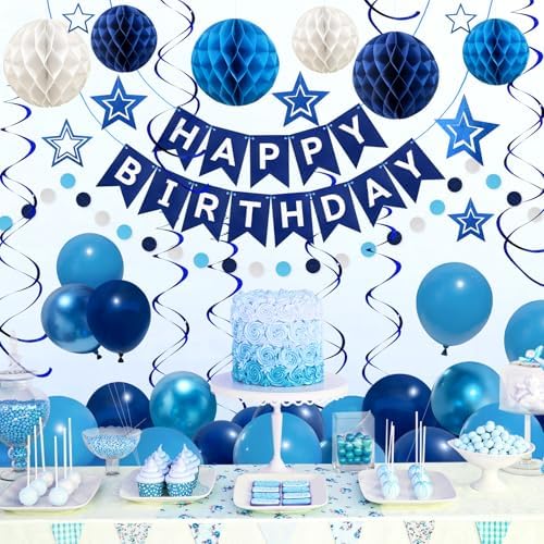 ZERODECO Birthday Decorations Blue Banner Set