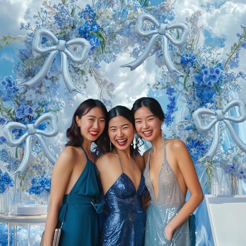 4pcs Dusty Blue Bow Foil Balloons Set