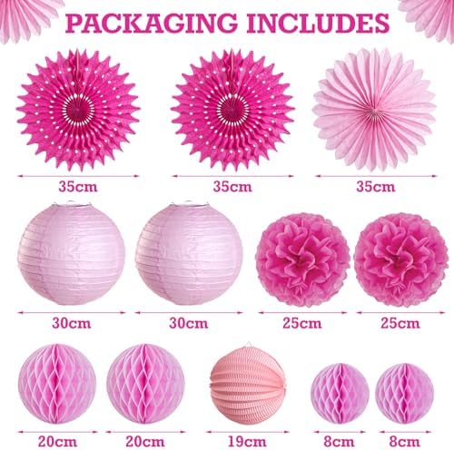 12Pcs Hot Pink Party Decorations Set