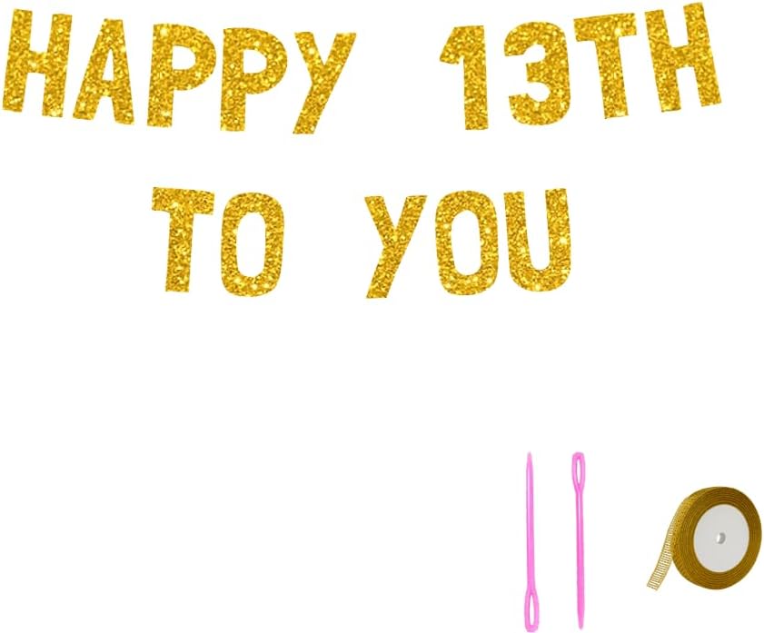 Meowoo Happy 13th Birthday Banner with Luxe Gold Glitter