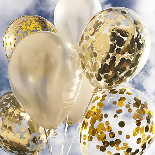 Gold Confetti Balloons 25 Pcs 12 Inch Clear Latex