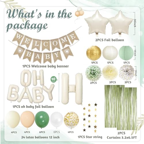 Sage Green Baby Shower Decorations Set