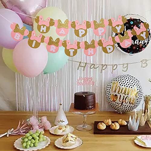 Pink and Gold Minnie Birthday Banner Decorations