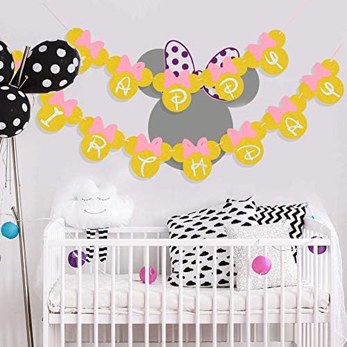 Minnie Themed Happy Birthday Glitter Banner
