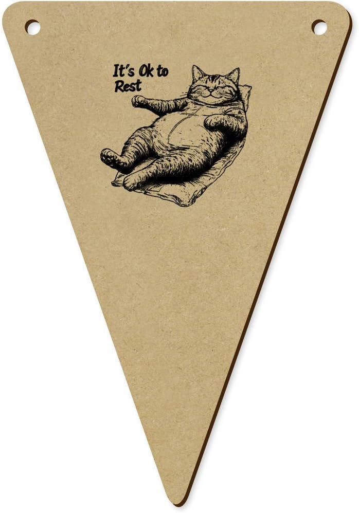 5 Piece 140mm Its Ok to Rest Cat Wooden Bunting Flags
