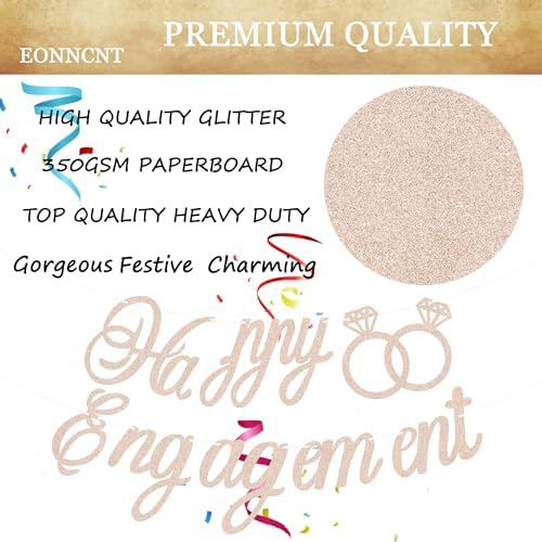 Pre-Strung Happy Engagement Banner - Rose Gold Glitter
