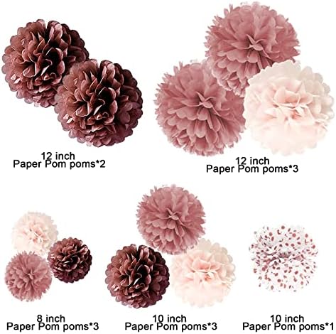 Rose Gold Gradient Tissue Pom Poms 12pcs Wedding Party Decor