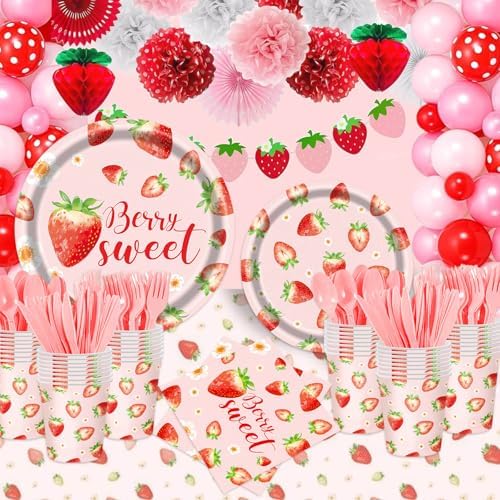 Strawberry Themed Tableware Set - 175 Pieces Baby Shower Party Supplies