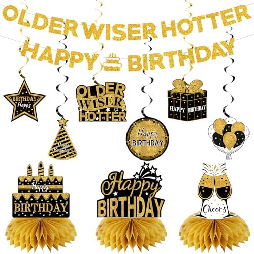 11Pcs Happy Birthday Decor Kit Black Gold