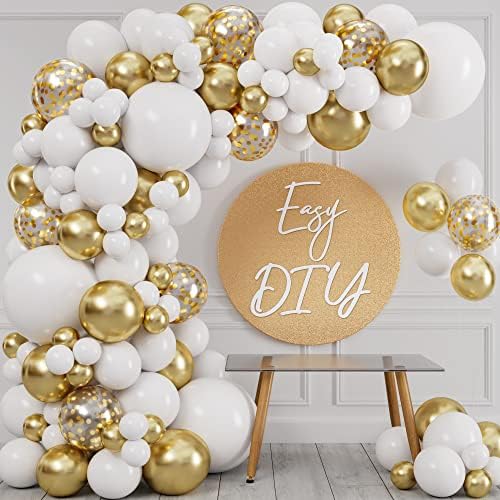 ALL-IN-ONE White and Gold Balloons Garland Arch Kit