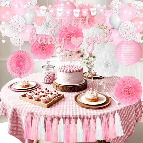 Kriyokiaa 43 Pcs Pink Baby Shower Decorations Set