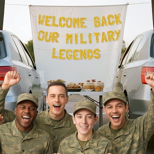 Meowoo Patriotic Welcome Banner with Gold Glitter Letters
