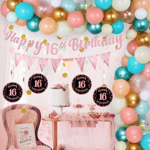 16th Birthday Decorations Set for Girls - Rose Gold
