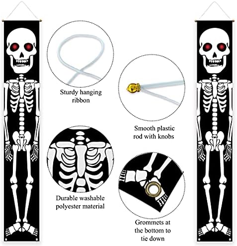 Allenjoy Halloween Skull Soldier Porch Sign Banner 2PCS