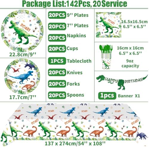 142 Pcs Dinosaur Themed Party Supplies Set