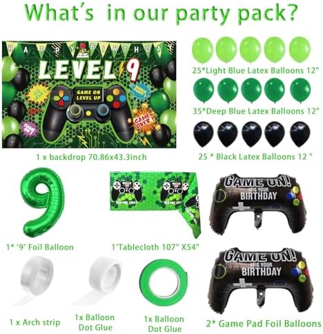 90PCS 9th Birthday Video Game Decorations for Boys