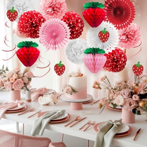 Lasocy Strawberry Party Decor Set for Girls