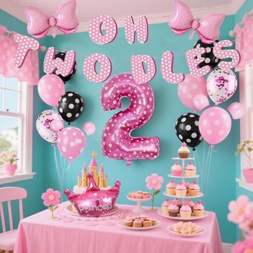 Oh Twodles Pink 2nd Birthday Party Decor Set