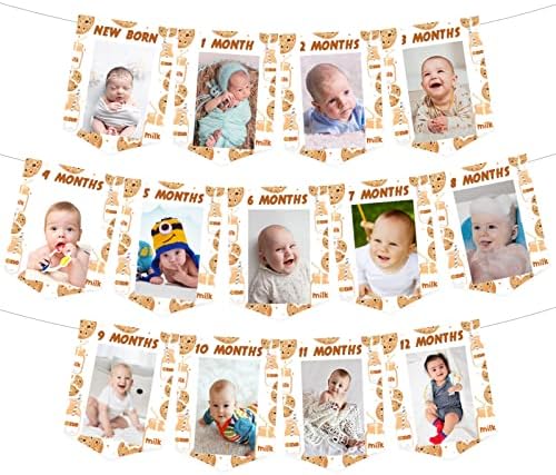 Sursurprise 1st Birthday Cookie and Milk Photo Banner for Kids