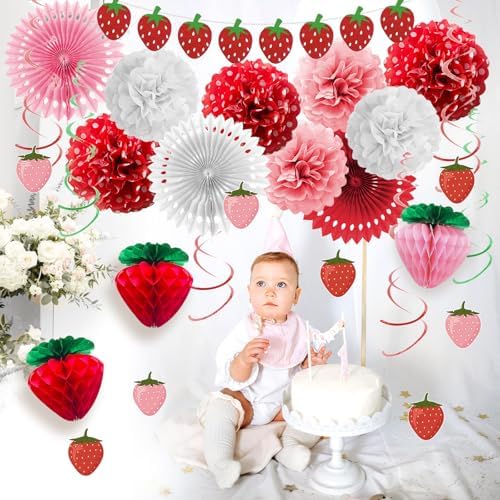 Lasocy Strawberry Party Decor Set for Girls