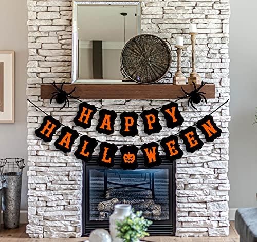 JOZON Happy Halloween Banner with Spider Pumpkin Sign