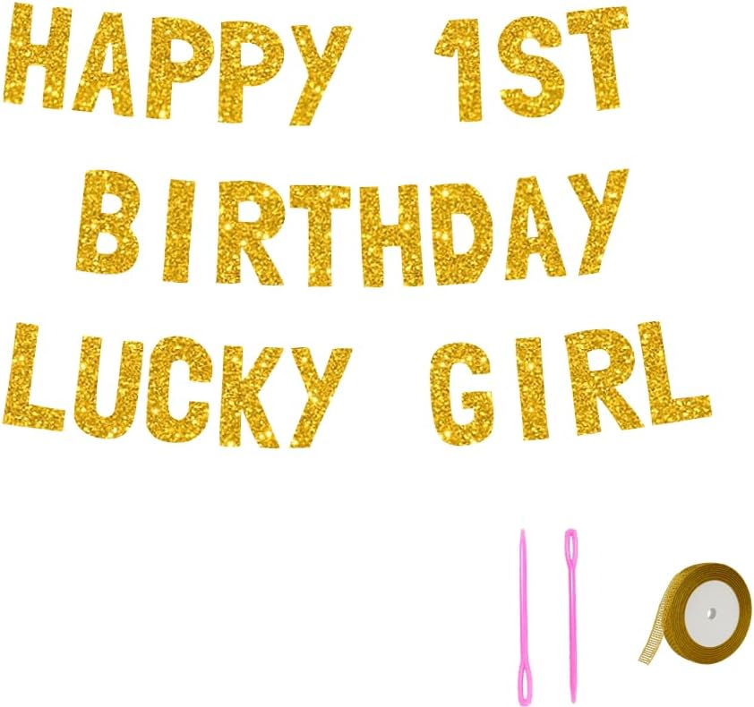 Meowoo Happy 1st Birthday Banner Giant Gold Glitter Letters