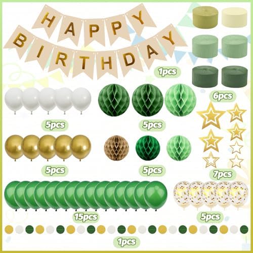 Retro Green Birthday Decorations Party Set