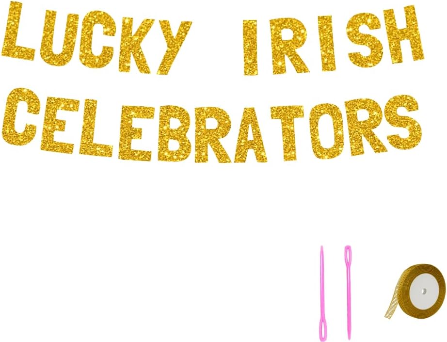 Meowoo Lucky Irish Party Banner Glittery Gold 77 Inch Bold Letters