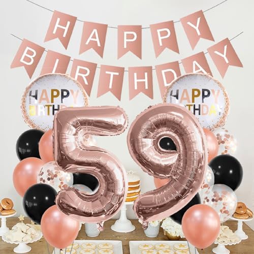 Rose Gold 59th Birthday Foil Balloons Decorations