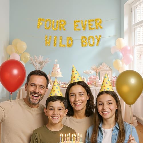 Meowoo Four Ever Wild Birthday Banner Decor
