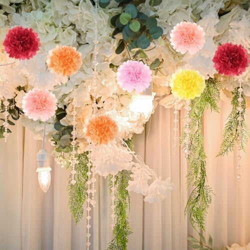 MECCANIXITY 5pcs Paper Pom Poms 6 Inch Rose Red Tissue Flowers