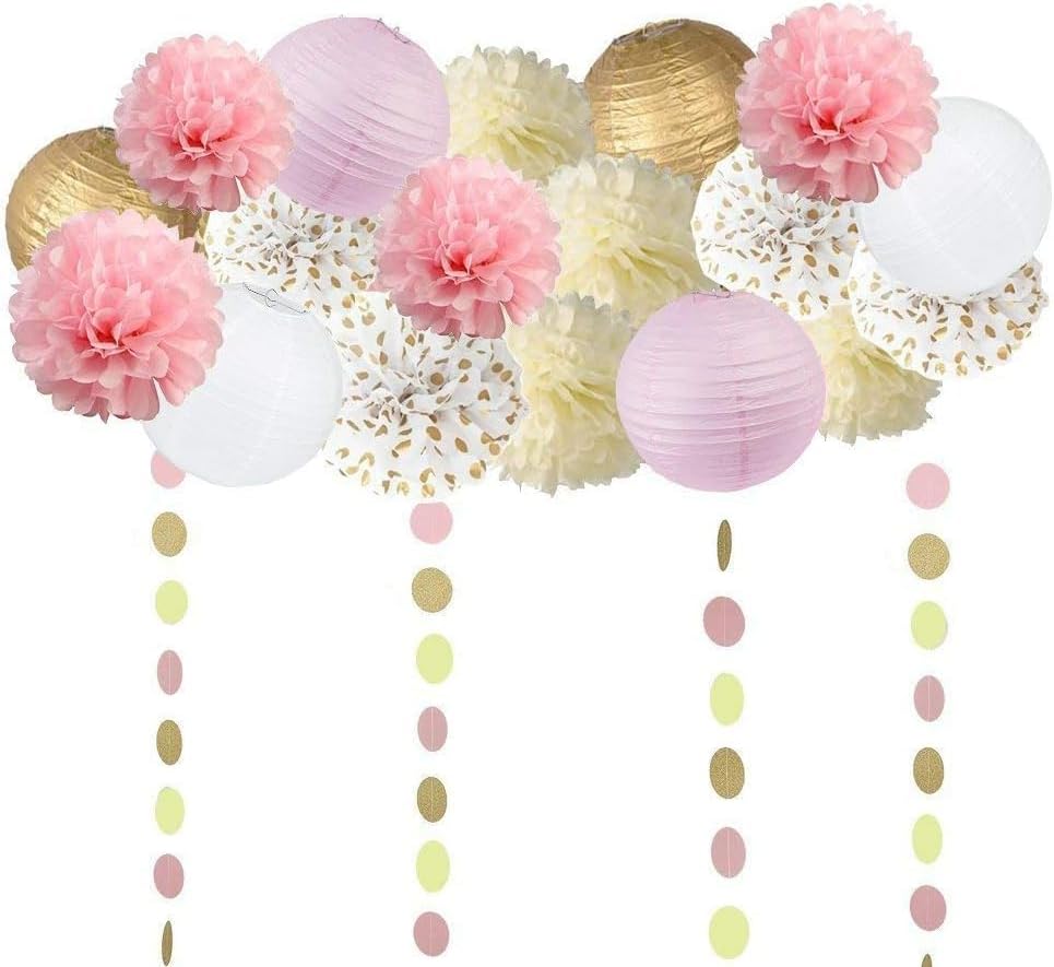 19PCS Tissue Craft Decor Kit Pink Gold Ivory
