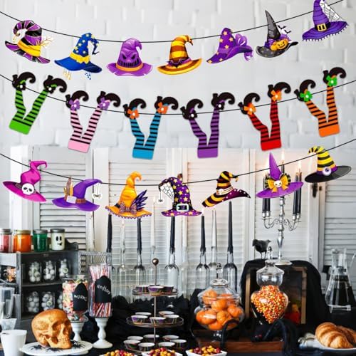 5pcs Witch Hat and Boot Banners Halloween Decor