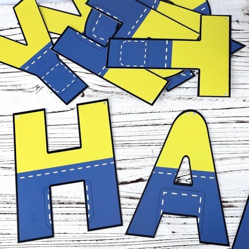 Gosknor Cartoon Birthday Banner Yellow Blue Garland Sign