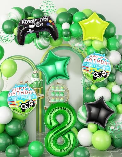 40 Inch Green Pixel Number 8 Balloon Set for Gaming Parties
