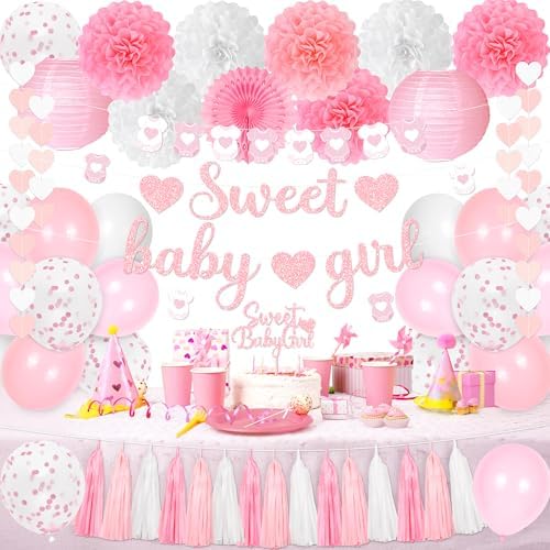 Kriyokiaa 43 Pcs Pink Baby Shower Decorations Set