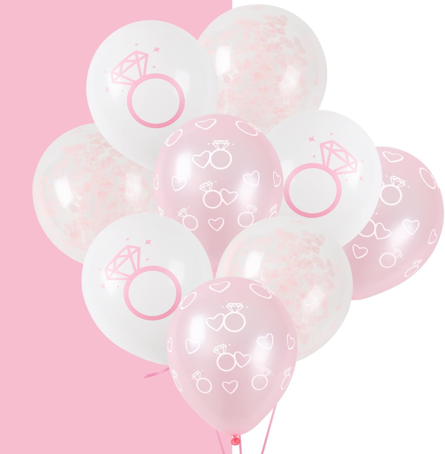 Diamond Heart Pattern Pink Latex Balloons 30 PCS